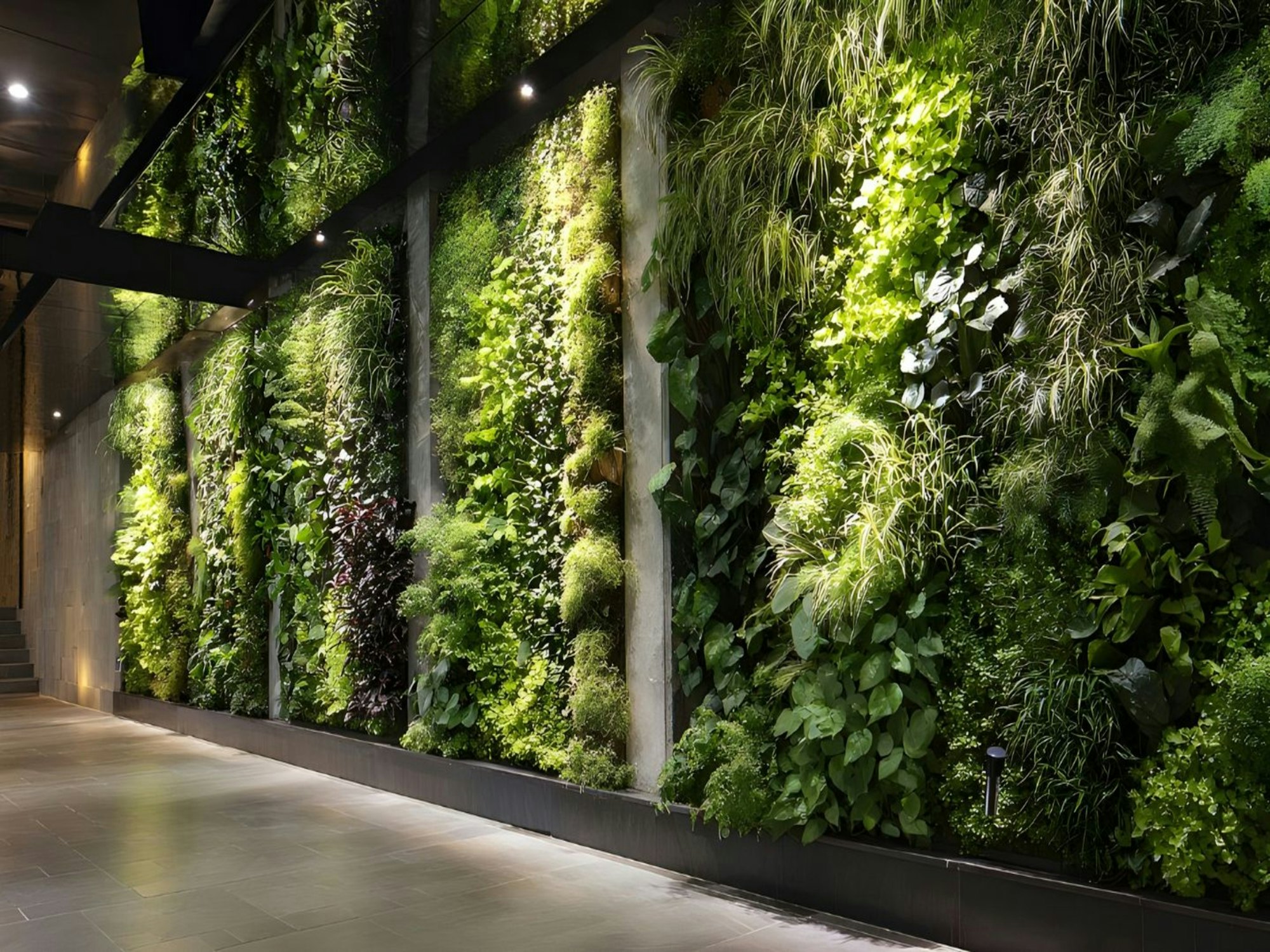 Jardim vertical natural em ambiente corporativo